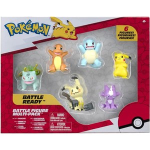 פוקימון – מארז 6 דמויות קרב - Pokémon Battle Figure 6 Pack Featuring Pikachu, Squirtle, Charmander, Bulbasaur, Mimikyu & Toxel