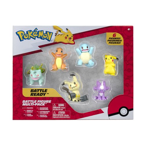 פוקימון – מארז 6 דמויות קרב - Pokémon Battle Figure 6 Pack Featuring Pikachu, Squirtle, Charmander, Bulbasaur, Mimikyu & Toxel