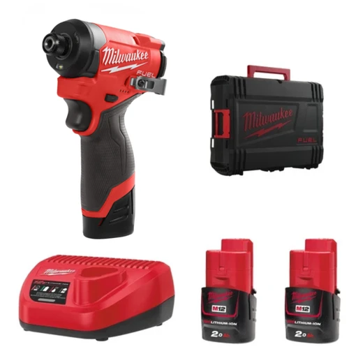 מברגת אימפקט 12V סוללות 2Ah פיול Milwaukee M12 Fid2 Fuel + שתי סוללות 2Ah + מטען