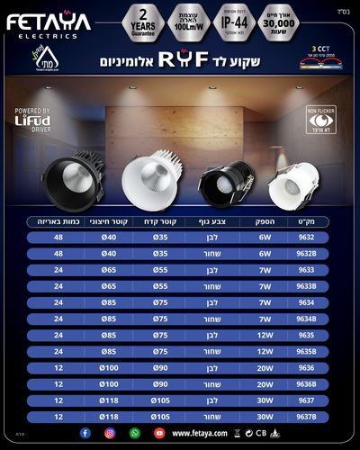 שקוע לד לבן RYF 20W 90mm IP44 3CCT