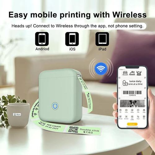 מדפסת מדבקות אלחוטית קומפקטית – חיבור Bluetooth, הדפסה מהירה וללא דיו