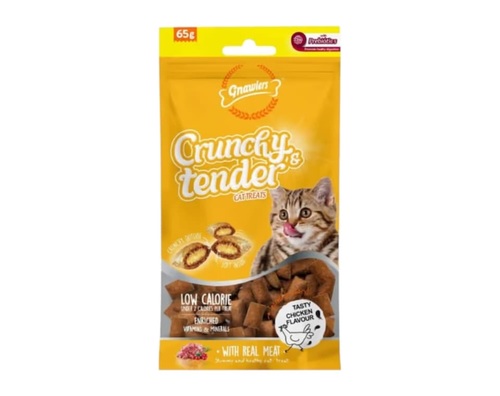 GNAWLERS קראנצ'י&טנדר חטיף לחתול בטעם עוף 65 גרם