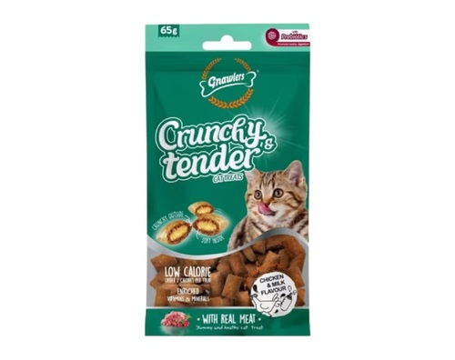 GNAWLERS קראנצ'י&טנדר חטיף לחתול בטעם עוף וחלב 65 גרם