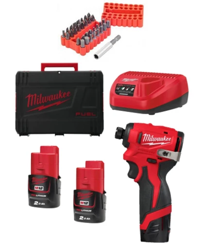 מברגת אימפקט קומפקטי brushless M12™‎ + מארז ו 2 סוללות 2A ומטען + סט ביטים מתנה M12 BLIDRC