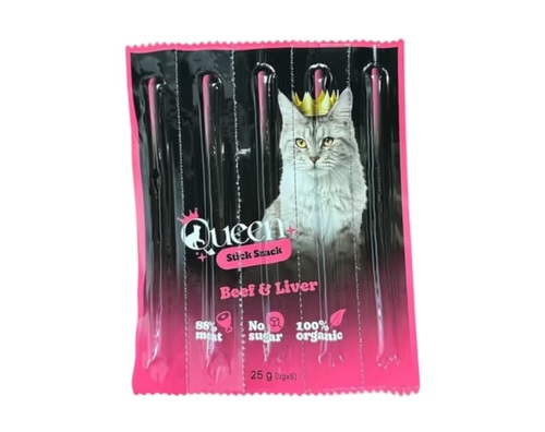 Queen קווין חטיף מקלות לחתול בטעם בקר וכבד 5 יח'