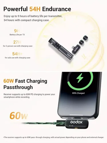 מיקרופון דש אלחוטי קומפקטי Godox C01 2-Person Wireless Microphone System USB-C
