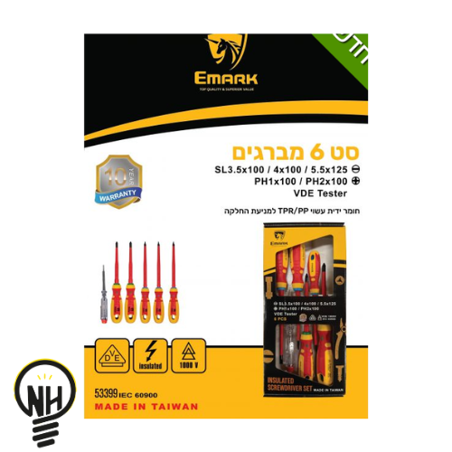 סט 6 מברגים מבודדים מקצועיים EMARK VDE 1000V לחשמלאים