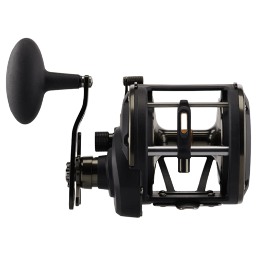 רולר שוכב פן סקוואל דור 2 דגם PENN Squall II 50 Level Wind בצבע שחור מט עם שפולה ועיטורים בזהב תמונה חזית