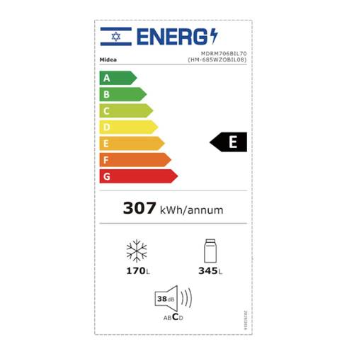 מקרר 4 דלתות 515 ליטר Midea MDRM706BIL70 נירו' מושחר