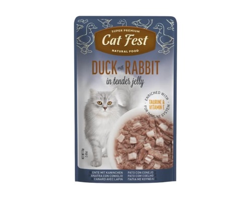 CAT FEST פאוץ' לחתולים בטעם ברווז וארנבת 70 גרם