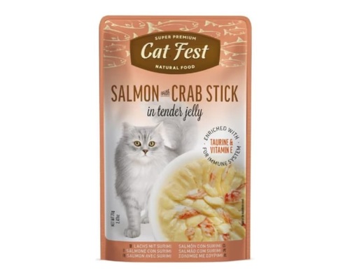 CAT FEST פאוץ' לחתולים בטעם סלמון וסרטנים 70 גרם