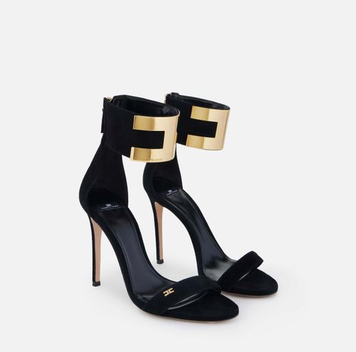 Suede sandals with jewel logo