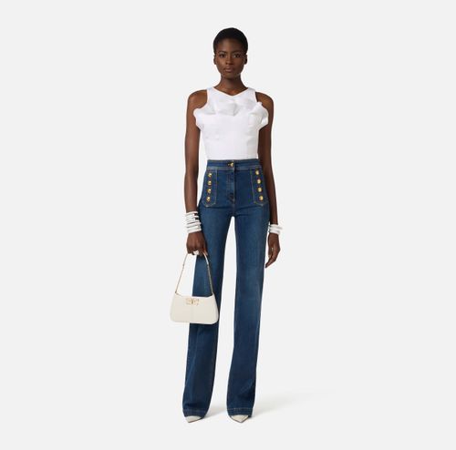 Stretch cotton top with flounce