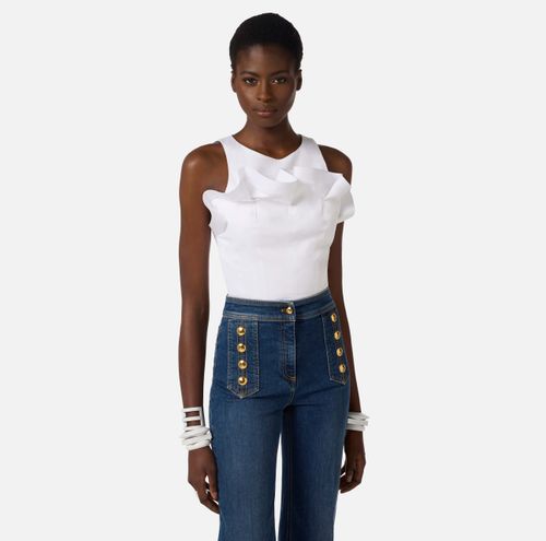 Stretch cotton top with flounce