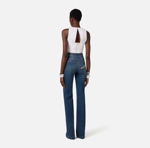 Stretch cotton top with flounce