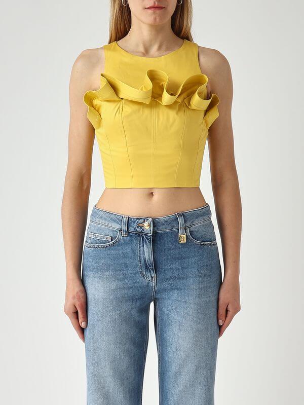 Stretch cotton top with flounce