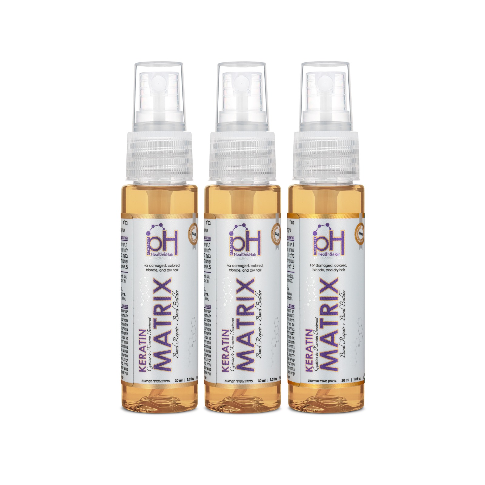 קראטין מטריקס Keratin Matrix PH לשיקום השיער 3 בקבוקונים 30 מ"ל כ"א