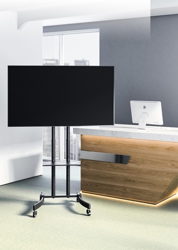 עגלה ניידת למסכים עד 75″ עם גלגלים ננעלים – מחזיק משקל עד 40 ק”ג!