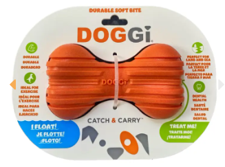 דוגי משחק לכלבים עצם גומי דנטלי צף במים - DOGGI Ribbed Bone Interactive Durable Dog Toy