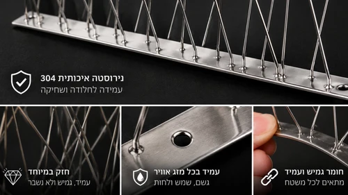 דוקרנים נגד יונים עם בסיס נירוסטה 304 עמיד לחלודה ולשמש