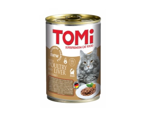 TOMI שימורים לחתול בטעם עוף וכבד ברוטב 400 גרם