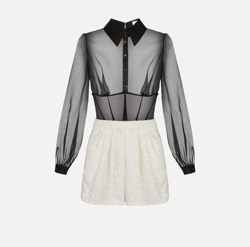 Romper suit in organza and bouclé tweed fabrics