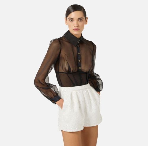 Romper suit in organza and bouclé tweed fabrics