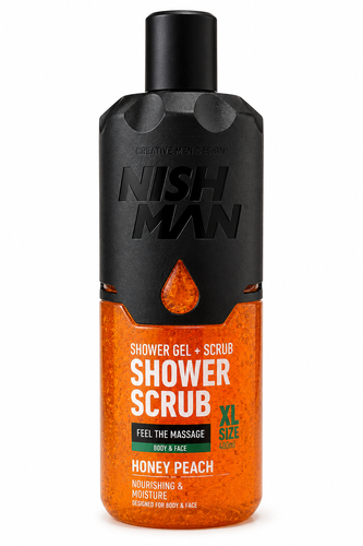 NISHMAN Shower Scrub Honey Peach XL 400ml – ג'ל רחצה וסקראב לגוף ולפנים