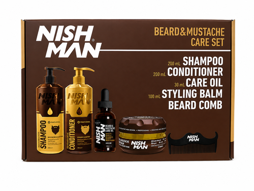 ערכת טיפוח לזקן ושפם NISH MAN Beard & Mustache Care Set – סט טיפוח מלא לזקן