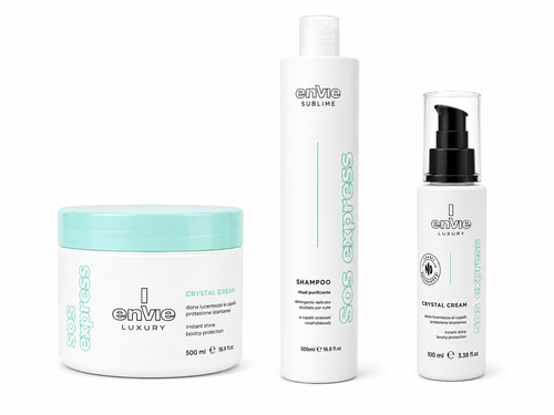 סט טיפוח לשיער Envie SOS Express – שמפו, מסכת Crystal Cream וקרם טיפולי ללא שטיפה