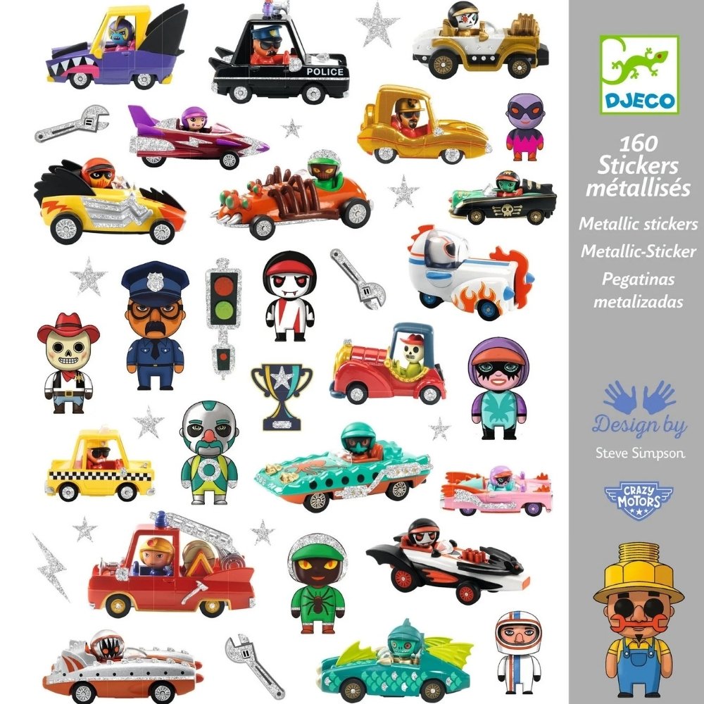 יצירה 160 מדבקות עולם הקרייזי מוטורס המנצנץ - Djeco