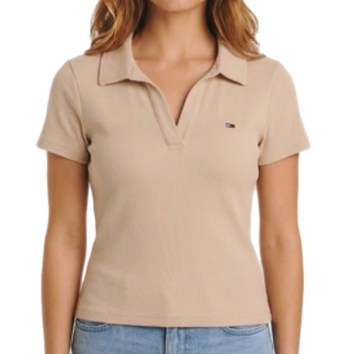 חולצת פולו TOMMY JEANS מידות XS-XL לנשים בגוון קאמל