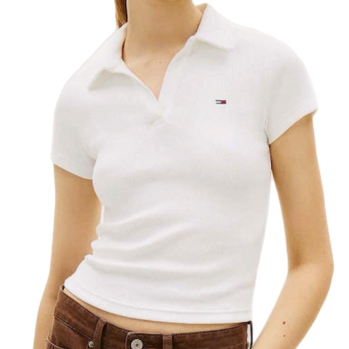 חולצת פולו TOMMY JEANS מידות XS-XL לנשים בגוון לבן ריב