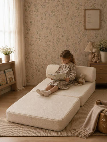 ספת נפתחת Coco מבד טדי בצבע Cotton White – כורסה שהופכת למיטה - מאמו