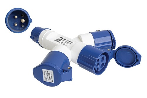 מפצל סקון תעשייתי CEE 3x16A זכר ל־3 נקבות 