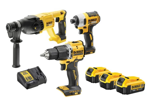 סט נטען 18V בראשלס DCH133 + DCF887 + DCD100 + שלוש סוללות DeWALT DCK372 BL 5Ah