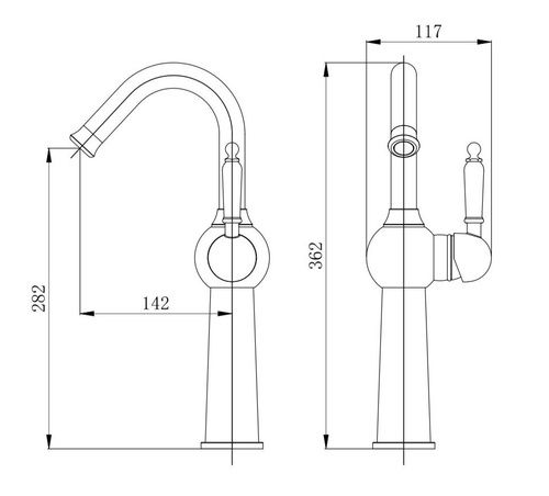 ברז גבוה לכיור מונח פיה מסתובבת ידית חרס לבנה שחור מט 6421B סיוון אופיר