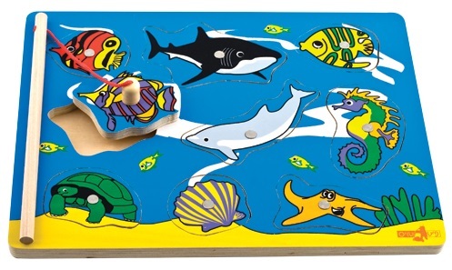 פאזל עץ לפעוטות 9 חלקים עם חכה מגנטית - יצורי הים
