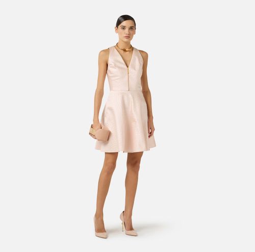 Dress in taffeta fabric with ostrich print