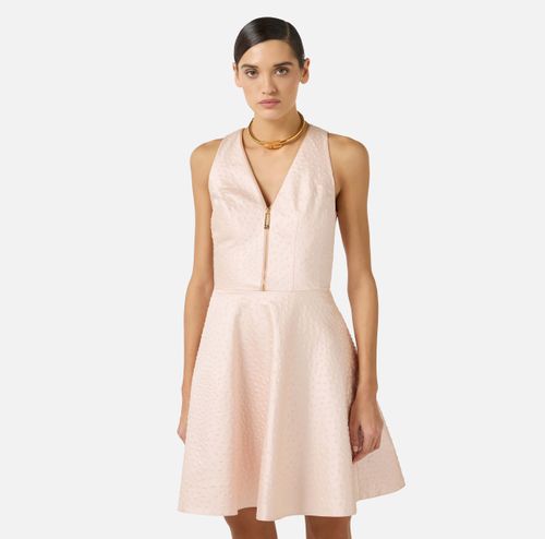 Dress in taffeta fabric with ostrich print