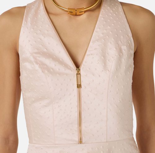 Dress in taffeta fabric with ostrich print
