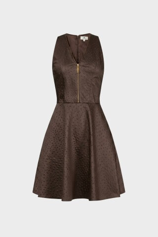 Dress in taffeta fabric with ostrich print