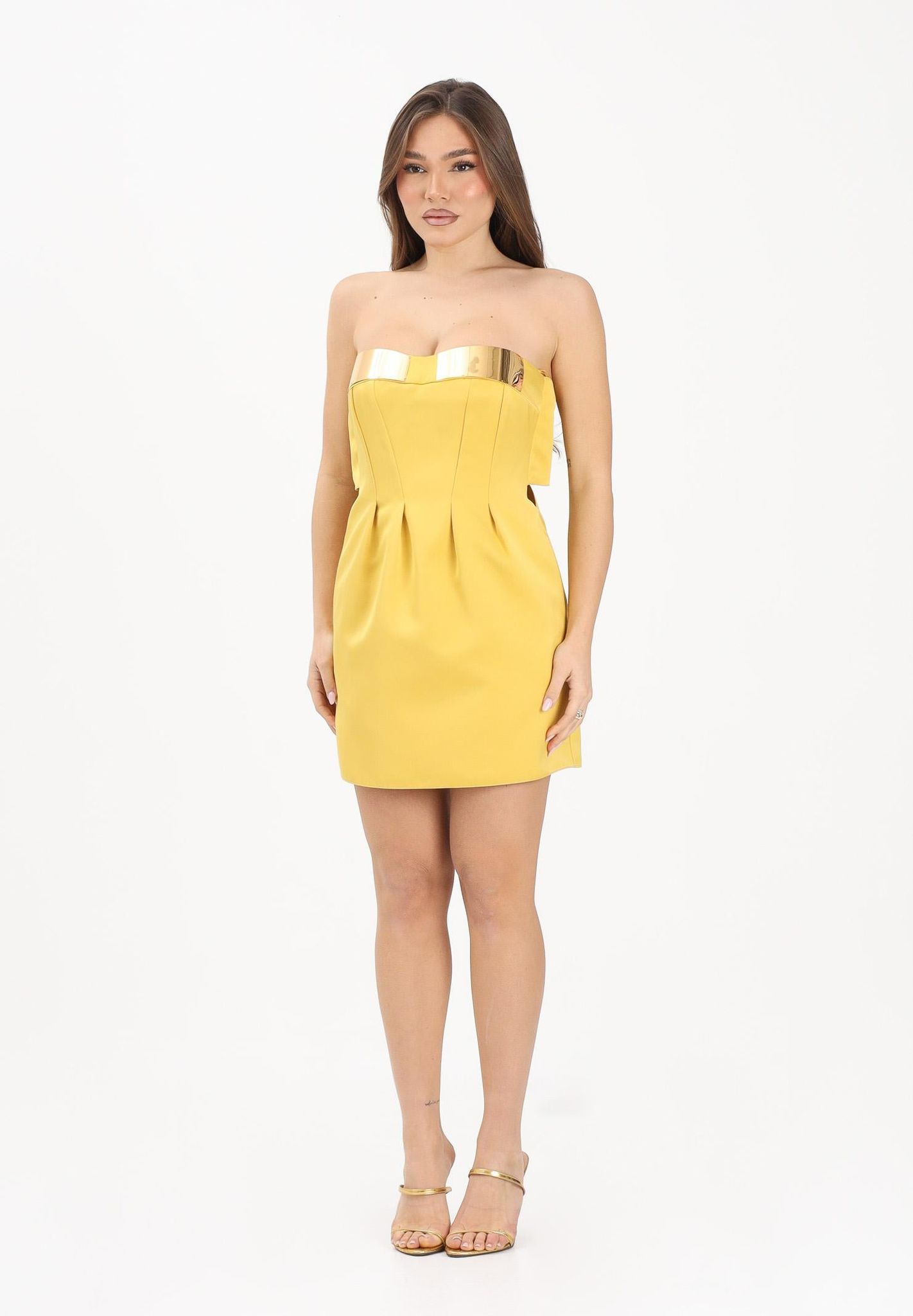 Mini dress in duchess satin with jewel cups