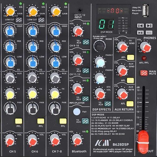 ICM B628DSP – מיקסר אנלוגי 12 ערוצים עם DSP, Bluetooth ונגן MP3