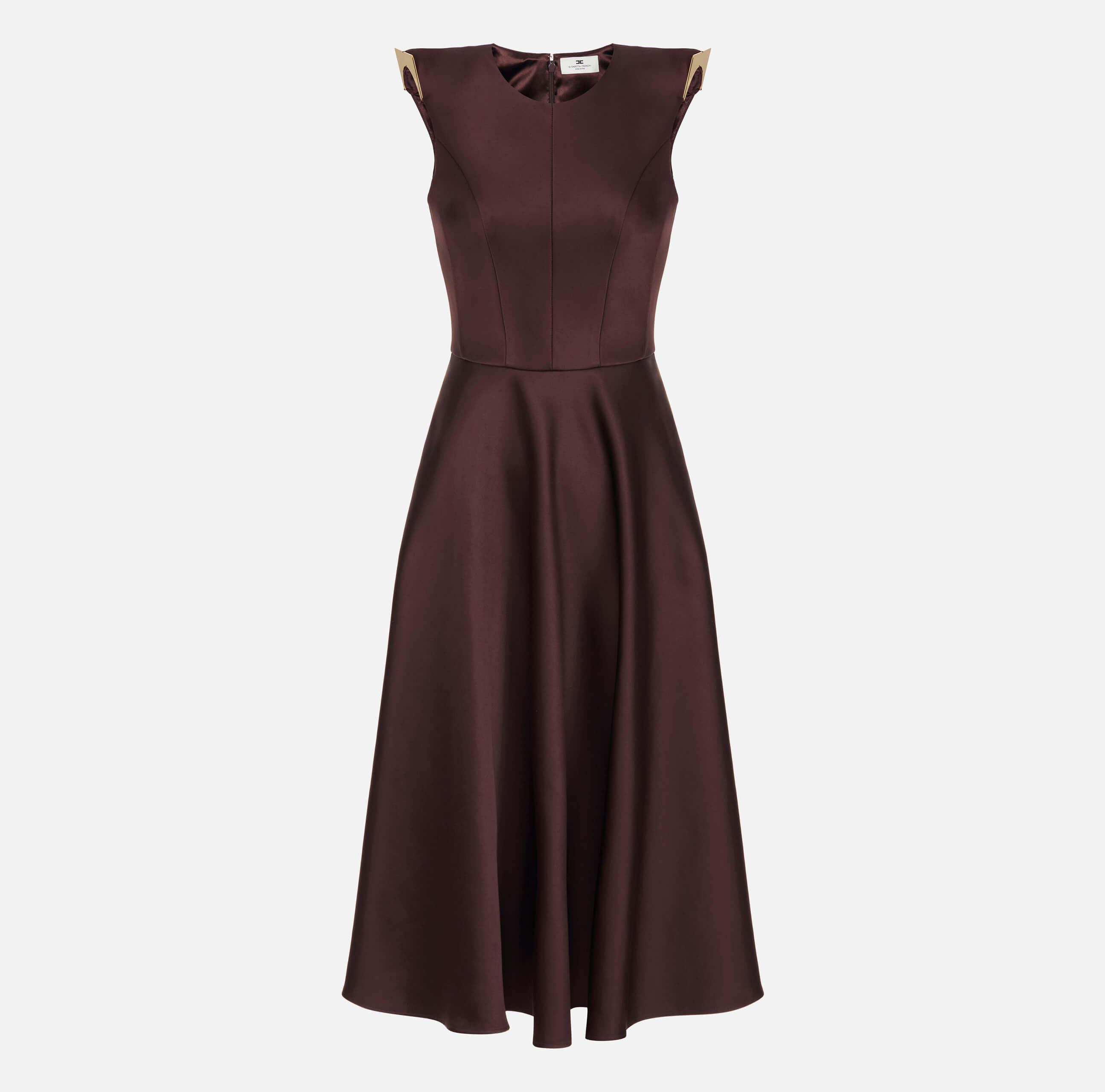 Duchess satin dress with jewel details on the shoulders