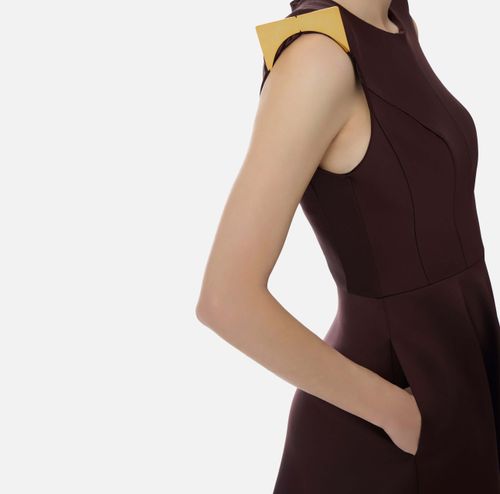 Duchess satin dress with jewel details on the shoulders