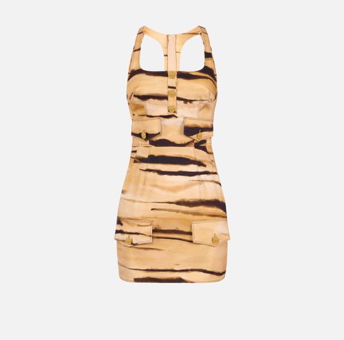 Drill mini dress with tiger print