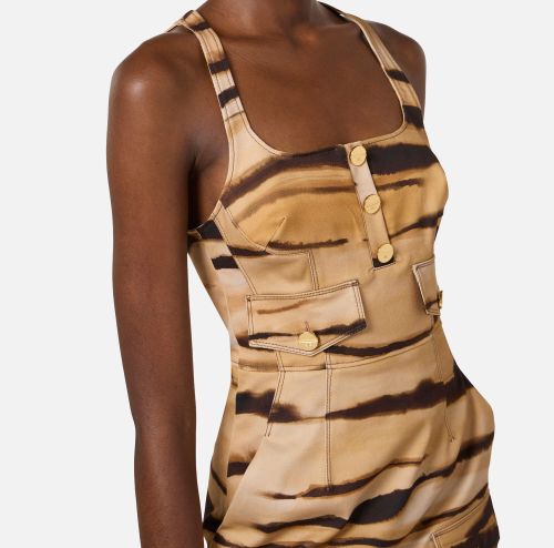 Drill mini dress with tiger print