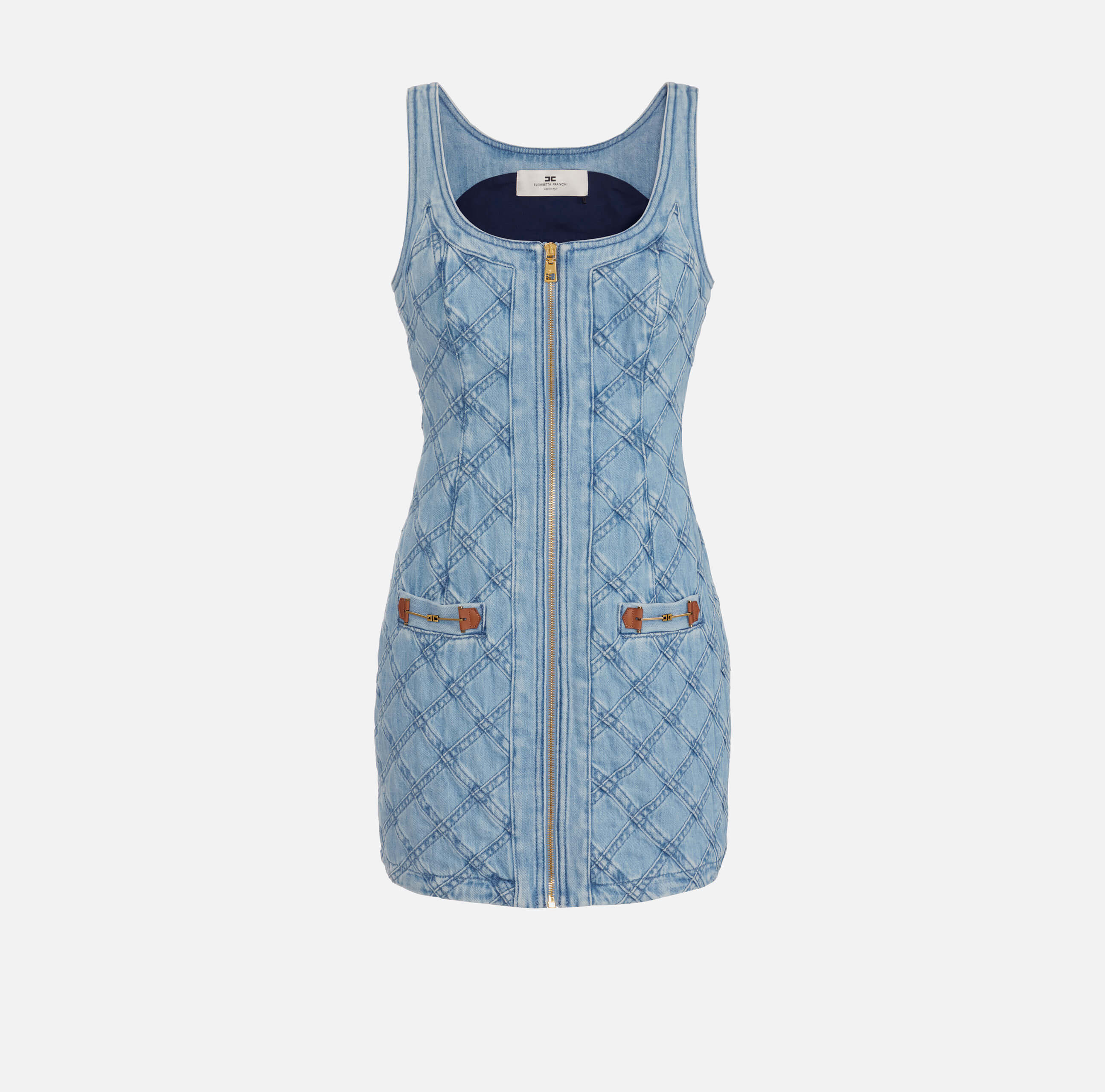 Denim mini dress with diamond design