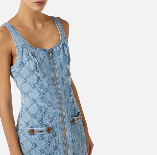 Denim mini dress with diamond design